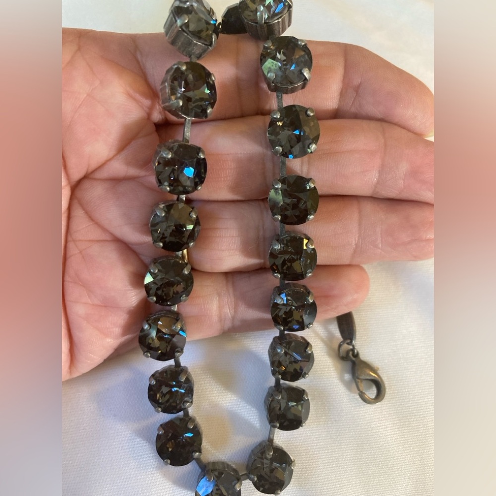 Sabika Dark Smoky Gray Crystals Jeweled Necklace 78$